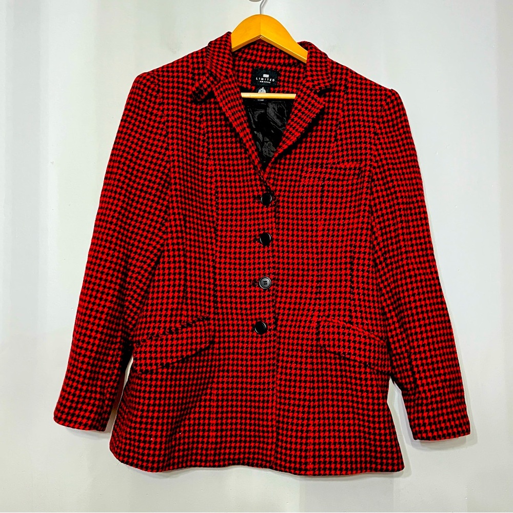 Limited America Blazer Wool Blend Red Black Jacket‎ Holidays Xmas Women’s M 8